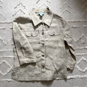 Tan Linen Boxy Button-Up Jacket